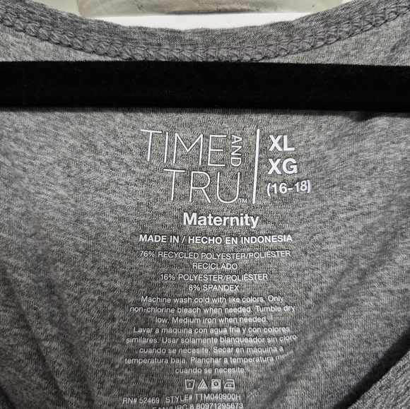 Time and Tru Gray Ruched Side Sleeveless Maternity Basic T-Shirt Tank Top Sz XL - Picture 4 of 7